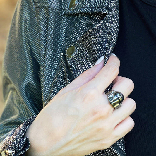 Star Wars x RockLove The Mandalorian Helmet Sterling Silver Ring featuring gunmetal rhodium finish.-4