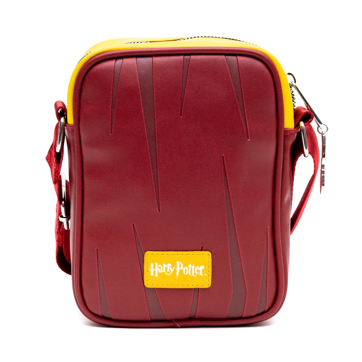 Side view of the crossbody bag showing the adjustable strap and zipper details