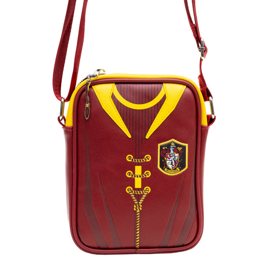 Front view of the Harry Potter Gryffindor Quidditch Crossbody Bag showing scarlet and gold uniform artwork-3