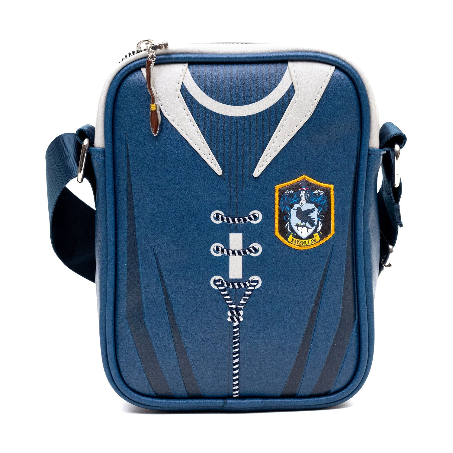 Front view of the Harry Potter Ravenclaw Quidditch uniform blue crossbody bag