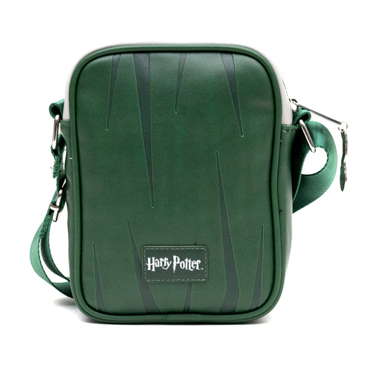 Front view of Harry Potter Slytherin Quidditch Uniform Crossbody Bag in emerald green vegan leather-2