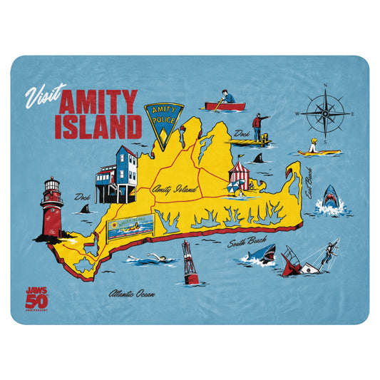 Jaws 50th Anniversary Amity Island Sherpa Blanket 60 in x 80 in-0