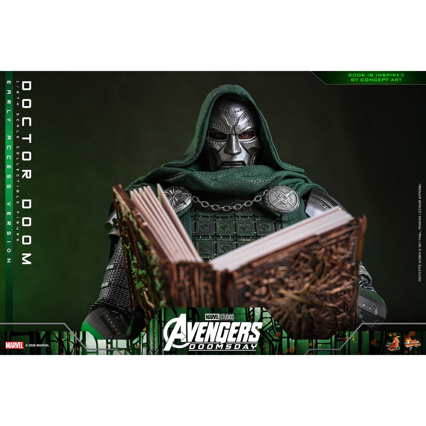 Front view of Doctor Doom showcasing his silver-colored armor and dark green tunic