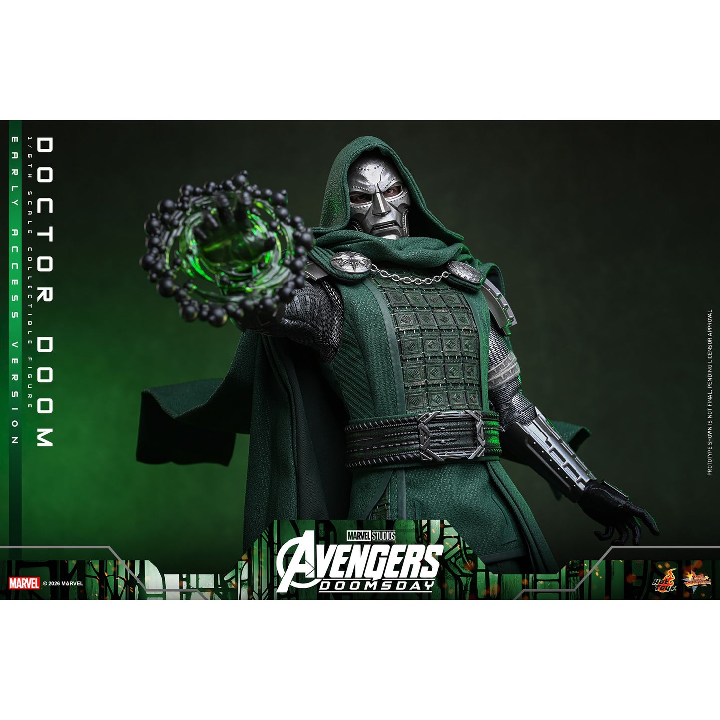 Doctor Doom figure posed with specialized translucent green mystic power effect hands