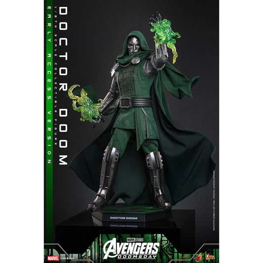 Hot Toys sixth scale Doctor Doom figure standing in full armor with his dark green hooded cloak-19