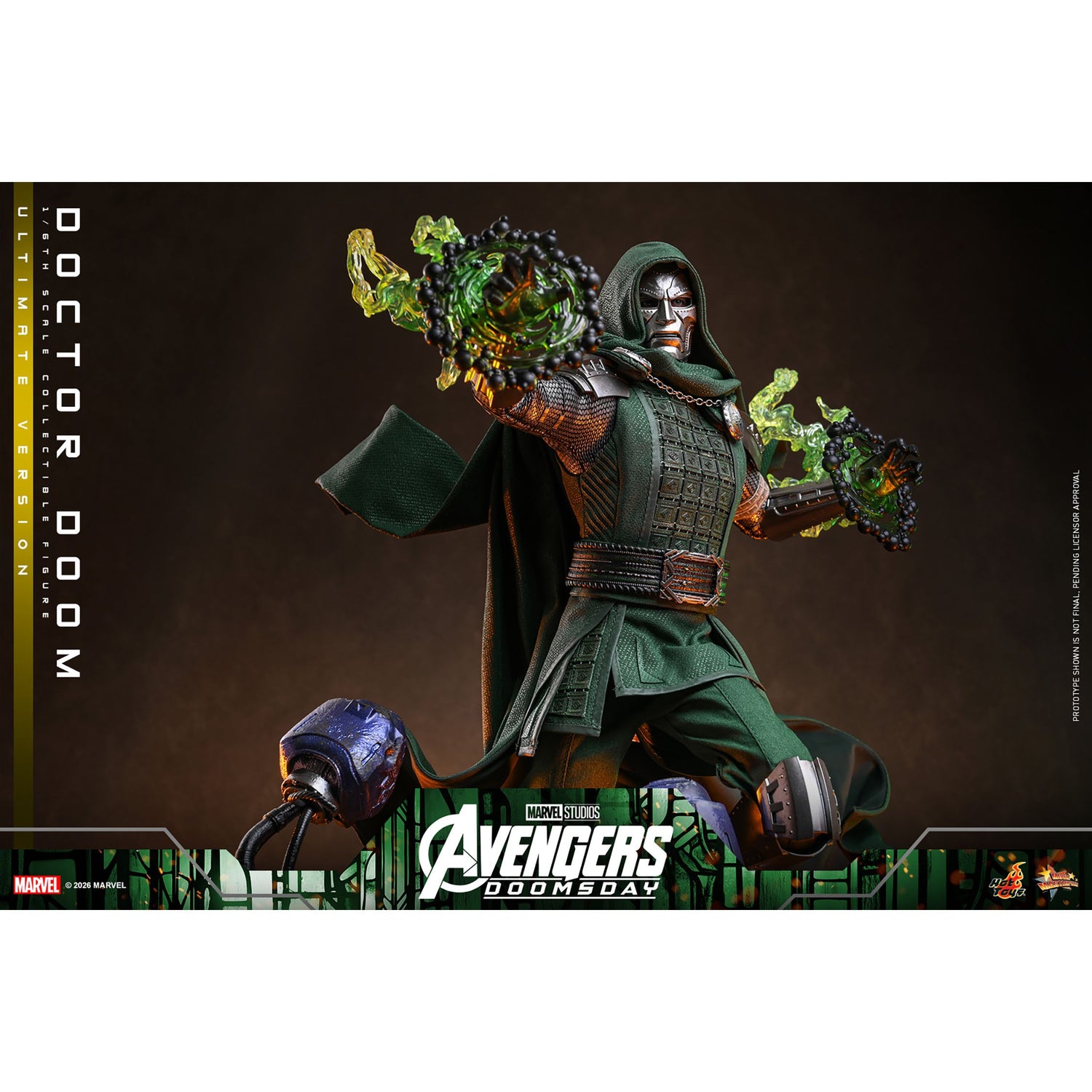 Doctor Doom channeling mystic powers with translucent green flame effects attached to his hands